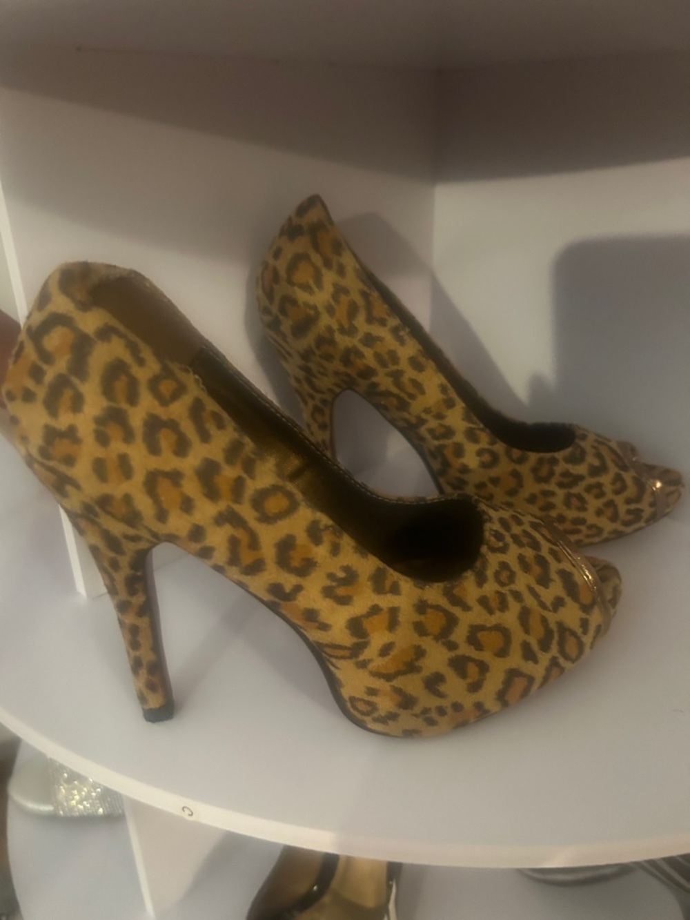 Leopard Print Peep-Toe High Heels - Women's Fashion Pumps